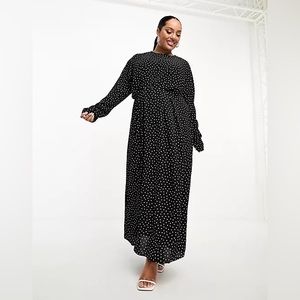 ASOS Design Curve  pleated detail waist maxi dress in mono spot